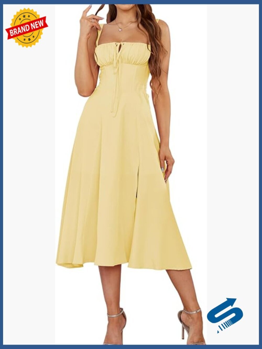 Corset Midi Dress Flowy Slit Lace Up A Line Wedding Guest Sundress